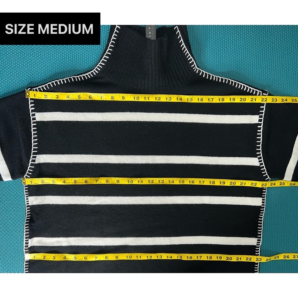 Alice + Olivia Bobbie Black White Striped Wool and Cashmere Blend Tunic Sweater - Picture 11 of 17